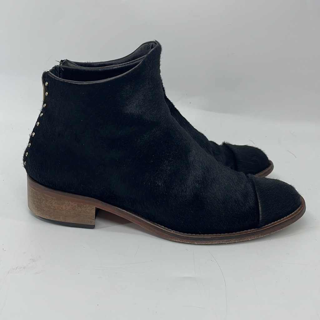 Anthro Beau Coops Calf Hair Black Studded Ankle Booties